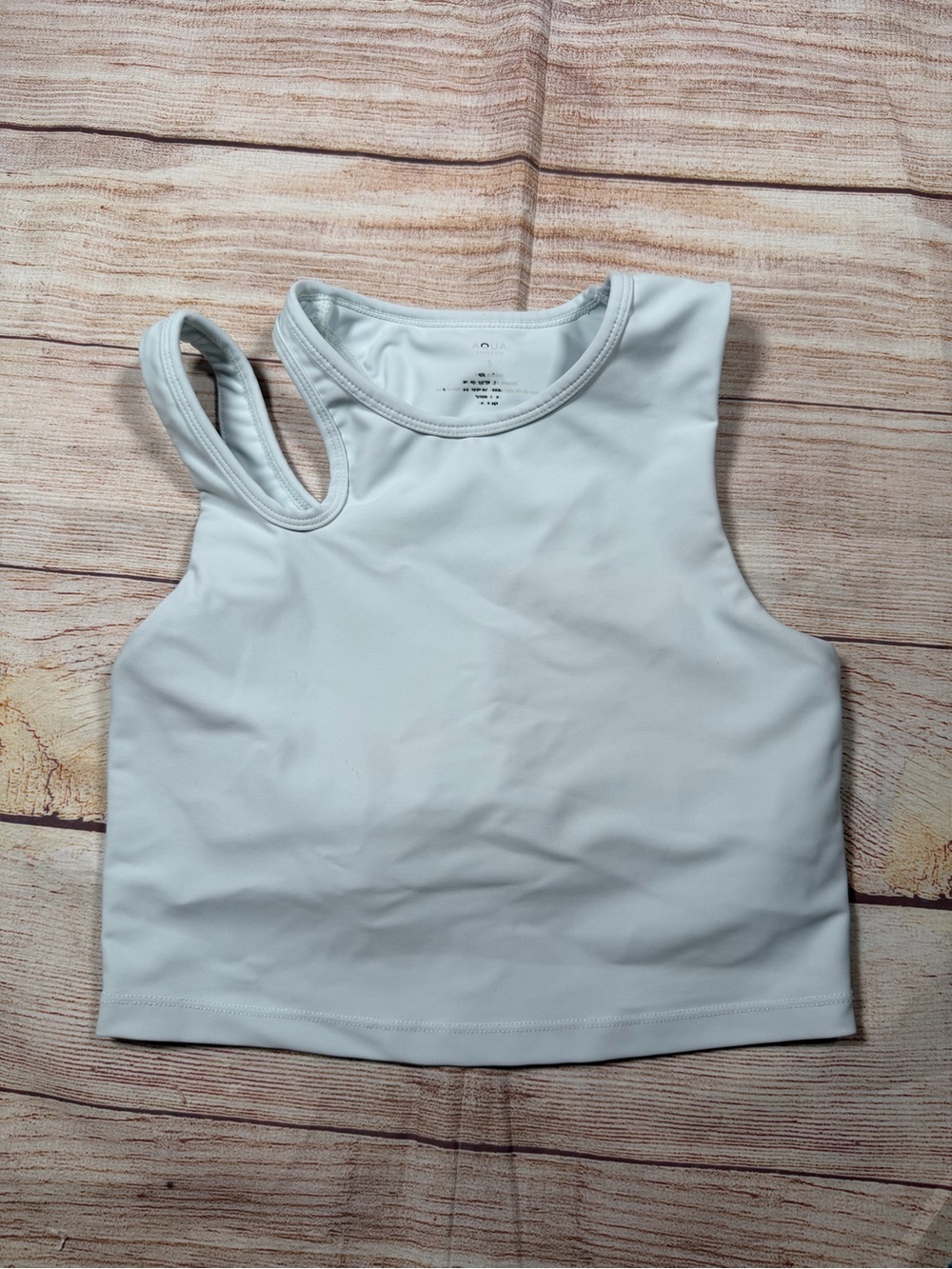 Aqua White Asymmetric One-Shoulder Crop Top‎